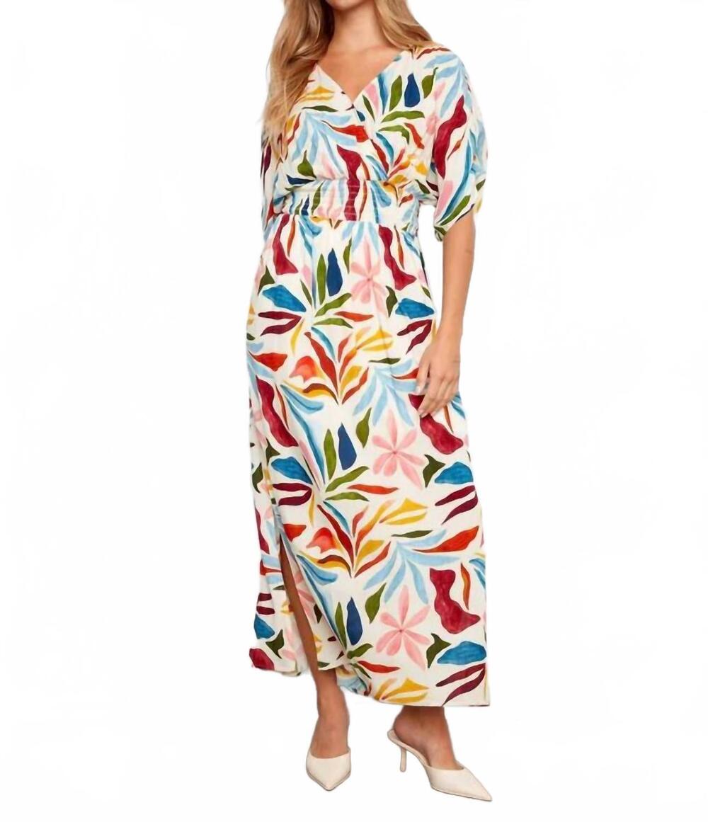 NEW CHARLIE B printed dolman short sleeve maxi fake wrap dress in solstice